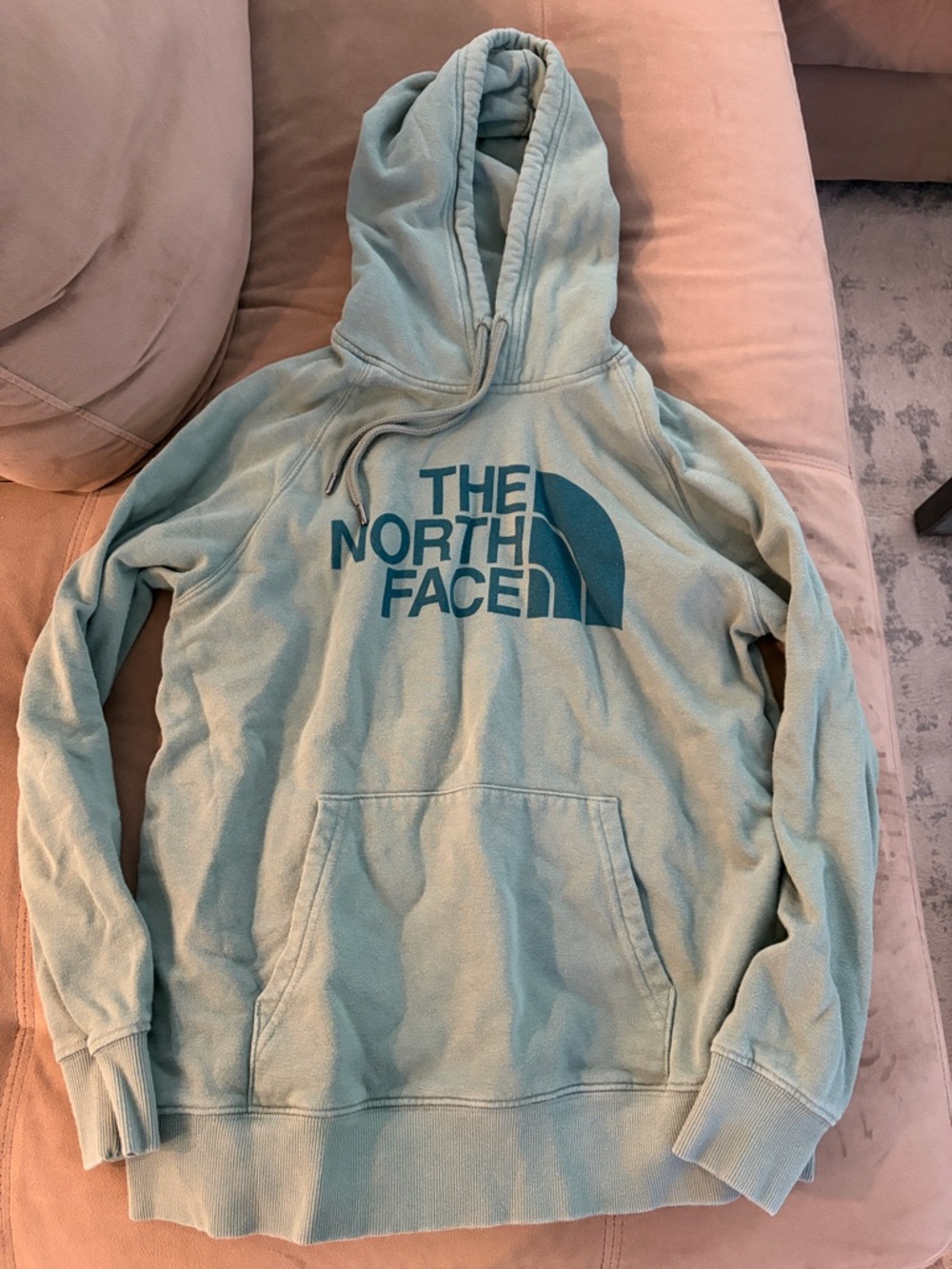 The North Face Seafoam Hoodie with Teal Logo